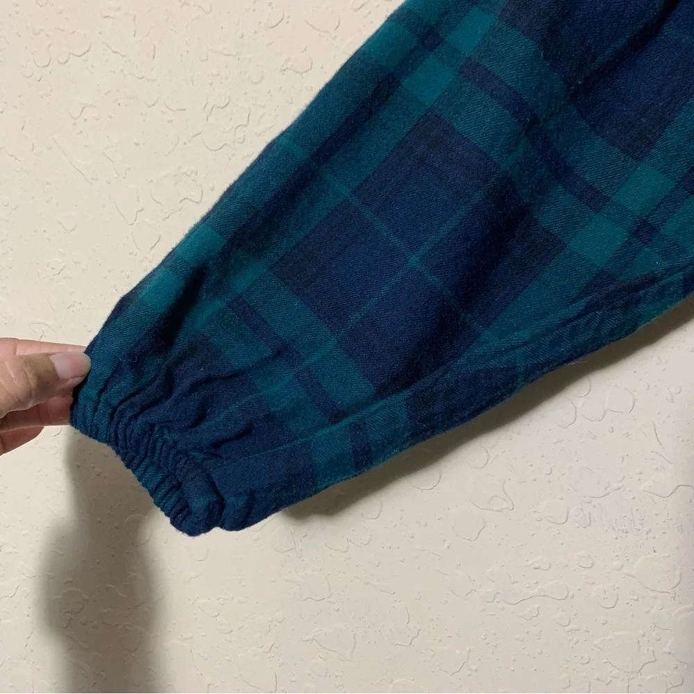 Old Navy Kids Dress Blue Green‎ Black Watch Plaid Flannel Tiered S 6-7